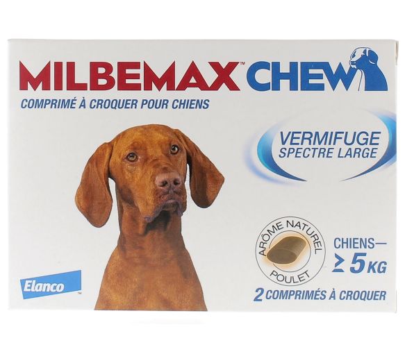Milbemax chew vermifuge chiens 5kg + - 2 comprimés à croquer