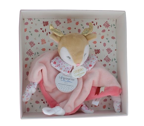 Mini doudou renne rose Doudou et compagnie - boîte avec doudou de 20 cm - image 1