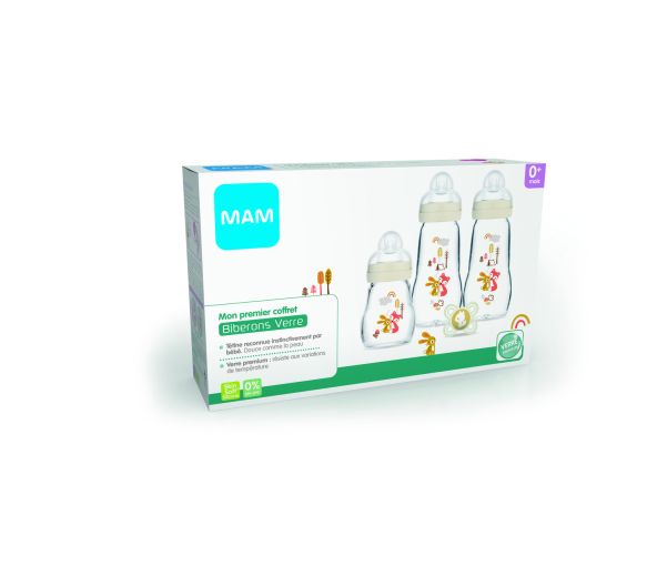 Mon premier coffret biberons verre hérisson Mam - 3 biberons et 1 sucette - image 1