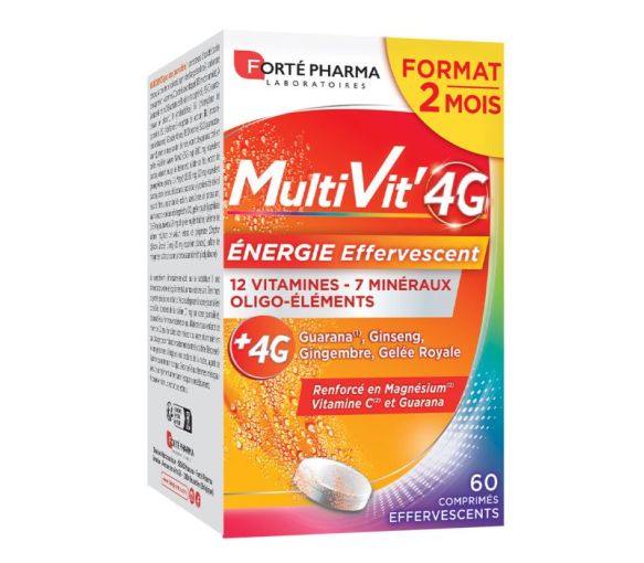 MultiVit 4G Énergie effervescent Forté Pharma - boîte de 60 comprimés