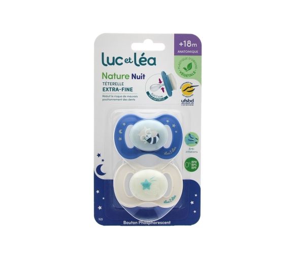 Nature Nuit sucettes anatomiques téterelle extra-fine +18 mois raton laveur & étoile filante Luc et Léa - lot de 2 sucettes - image 1