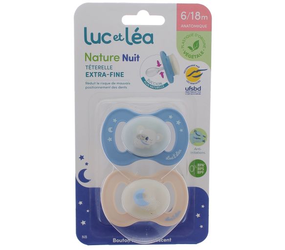 Nature Nuit sucettes anatomiques téterelle extra-fine 6-18 mois koala & lune Luc et Léa - lot de 2 sucettes - image 1