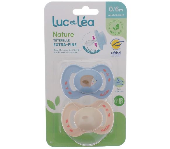 Nature sucettes anatomiques téterelle extra-fine 0-6 mois hérisson & beige Luc et Léa - lot de 2 sucettes - image 1