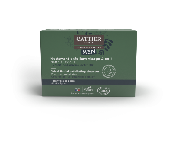 Nettoyant exfoliant visage 2en1 homme Cattier - pain de 85g - image 1