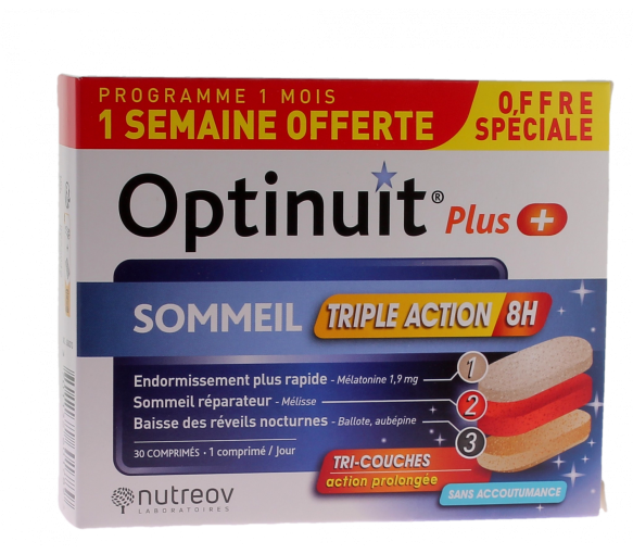 Optinuit Plus Sommeil triple action 8h Nutreov - boîte de 30 comprimés - image 1