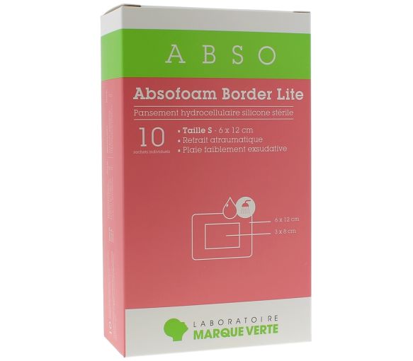Pansement hydrocellulaire silicone stérile absofoam border lite Marque Verte - boîte de 10 pansements