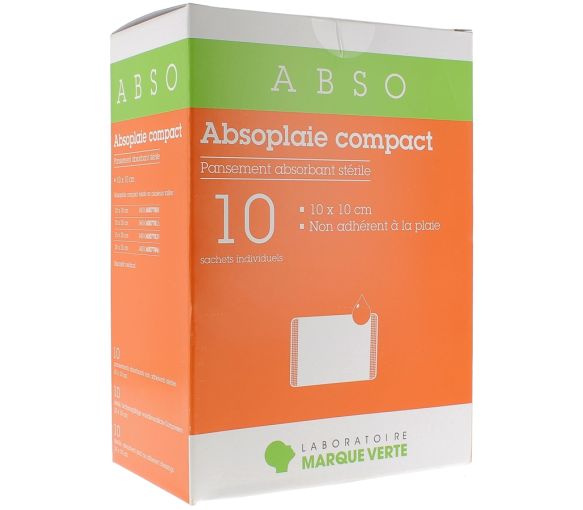 Pansements Absorbants Non adhérents stériles Absoplaie Compact Abso - boîte de 10 sachets individuels