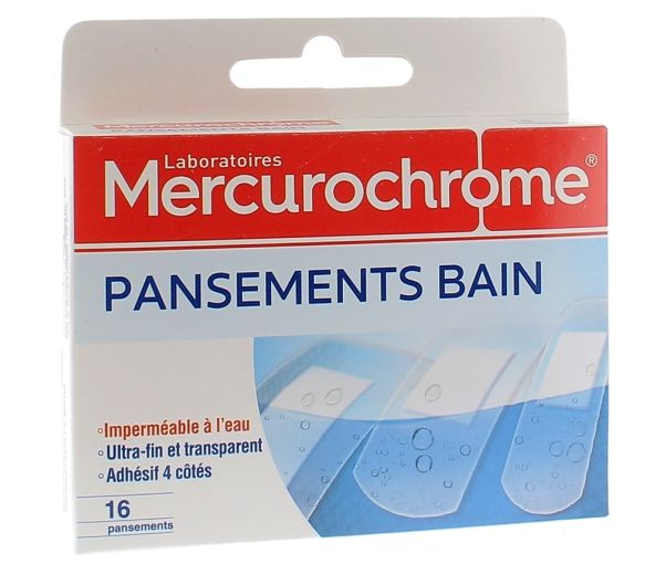 Pansements bain imperméable Mercurochrome - une boite de 16 pansements