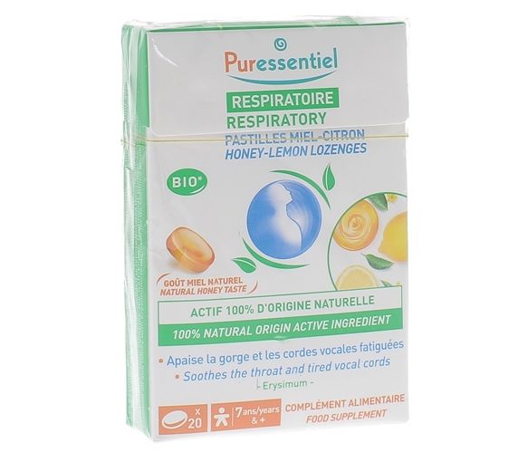 Pastilles Miel - Citron Respiratoire goût miel naturel bio Puressentiel - boîte de 20 pastilles - image 1