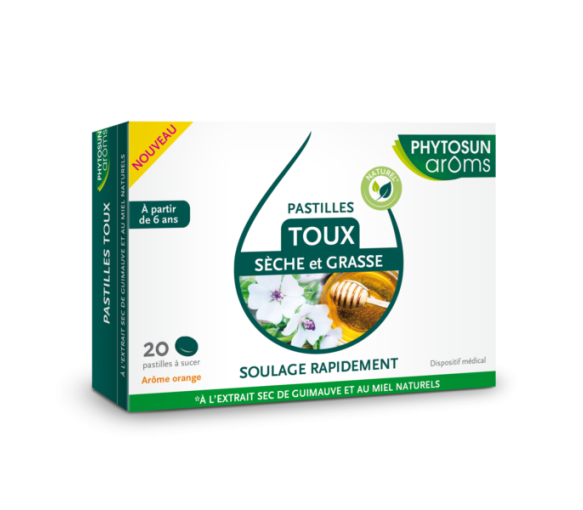 Pastilles toux sèche et grasse arôme orange Phytosun Arôms - boîte de 20 pastilles