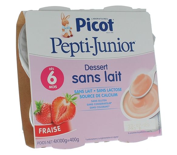 Pepti-junior dessert sans lait goût fraise Picot - 4 pots de 100g