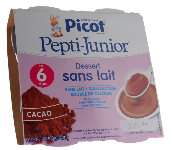 Pepti-junior dessert sans lait goût cacao Picot - 4 pots de 100g - image 1