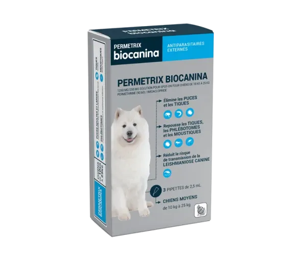 Permetrix solution pour spot-on chien moyen Biocanina - boite de 3 pipettes de 0,4ml - image 1