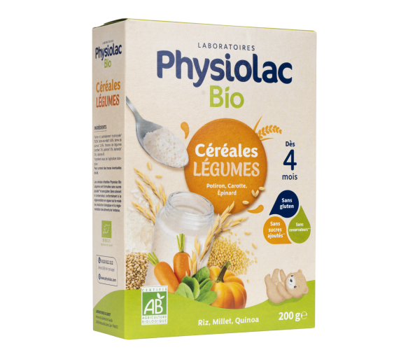 Physiolac Bio Céréales Légumes dès 4 mois Gilbert - boîte de 200 g - image 1