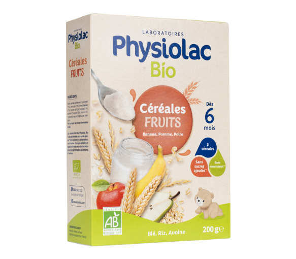 Physiolac bio céréales fruits dès 6 mois Gilbert - boite de 200 g - image 1