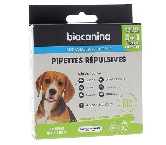 Pipettes répulsives chien (-15kg) Biocanina - boîte de 4 pipettes de 1,5ml - image 1