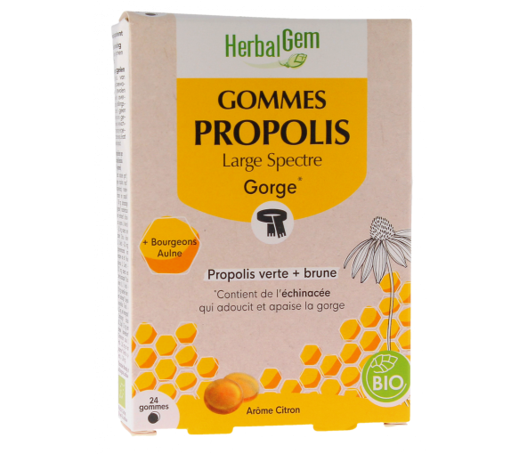 Propolis large spectre bio HerbalGem - boite de 24 gommes - image 1