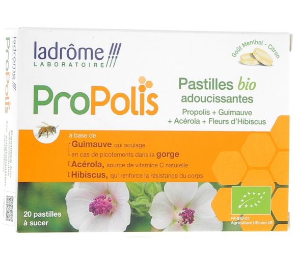 Propolis pastilles bio adoucissantes Ladrôme - Boite de 20 pastilles à sucer