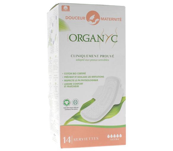 Serviettes douceur maternité Organyc - boîte de 14 serviettes - image 1