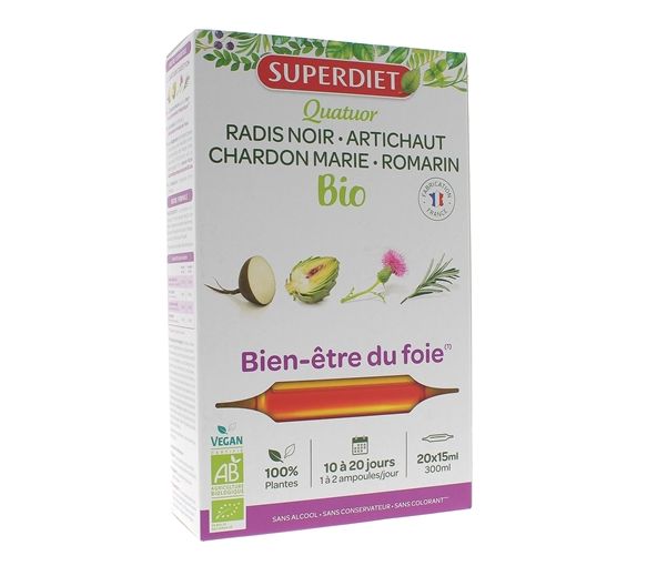 Quatuor bien-être du foie Bio Super Diet - boîte de 20 ampoules