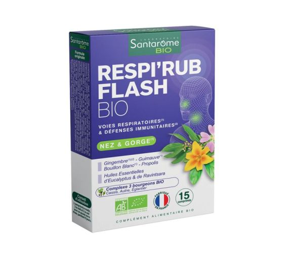 Respi'rub flash nez et gorge bio Santarome - boîte de 15 comprimés - image 1