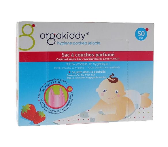 Sac à couche parfumé à la fraise Orgakiddy - Boite de 50 sacs