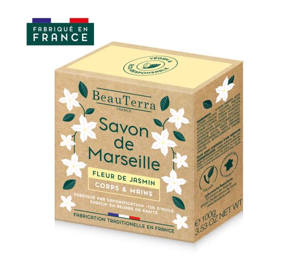 Savon de marseille fleur de jasmin Beauterra - pain de 100g