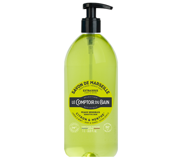 Savon de marseille liquide citron & menthe Le Comptoir du Bain - flacon-pompe de 1 L - image 1
