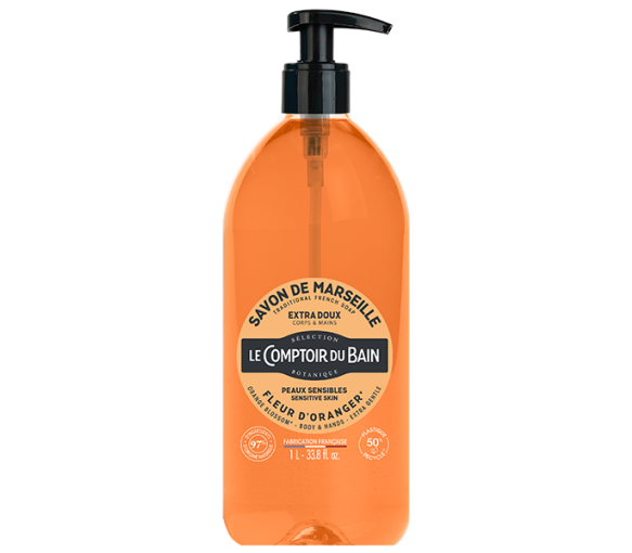 Savon de marseille liquide fleur d'oranger Le Comptoir du Bain - flacon-pompe de 1L - image 1