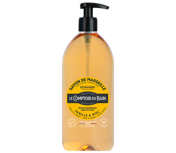 Savon de marseille liquide vanille miel Le Comptoir du Bain - flacon-pompe de 1 L - image 1
