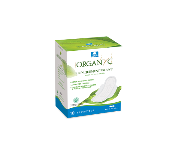 Serviette hygiénique normal extra-fine Organyc - paquet de 10 serviettes