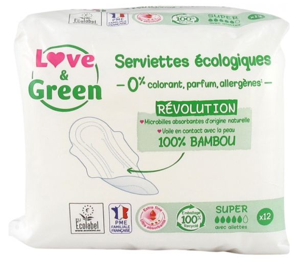 Serviettes hypoallergéniques Super Love & Green - sachet de 12 serviettes