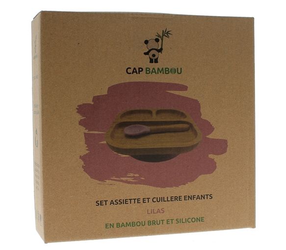 Set de repas pour bébé en bambou Cap Bambou - boîte contenant une assiette à compartiments + cuillère - image 1