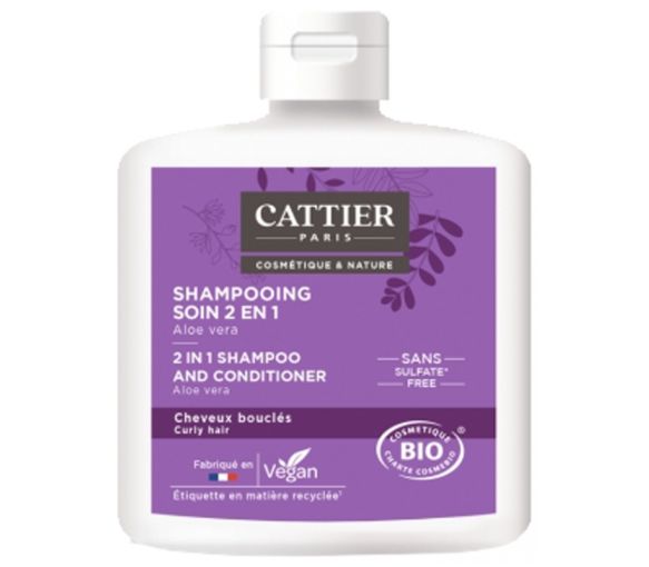 Shampoing soin 2en1 Aloe Vera bio cheveux bouclés Cattier - flacon de 250 ml