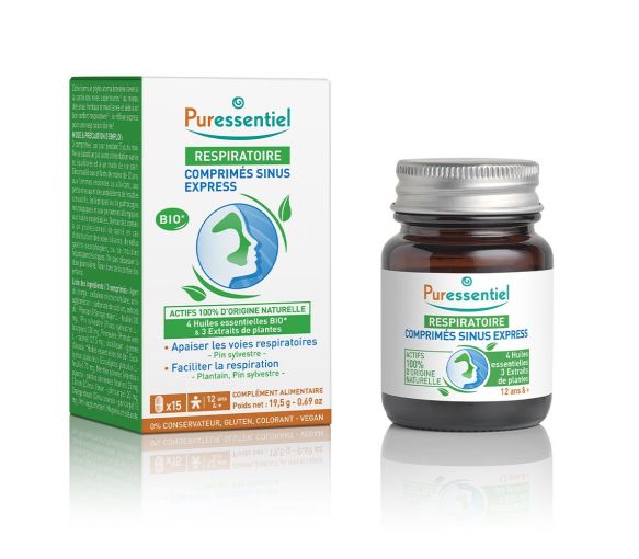 Sinus express aux huiles essentielles bio Puressentiel - boîte de 15 comprimés - image 1