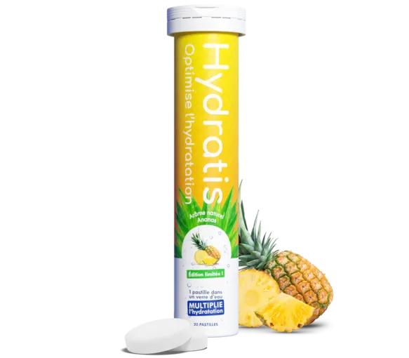 Solution d'hydratation goût ananas Hydratis - tube de 20 pastilles effervescentes