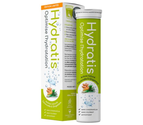 Solution d'hydratation goût citronnelle & gingembre Hydratis - tube de 20 pastilles effervescentes - image 1