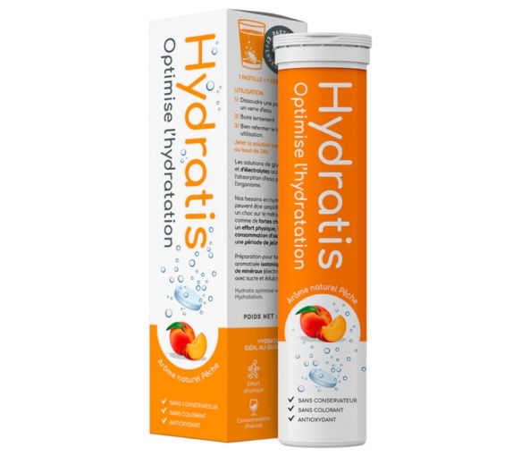 Solution d'hydratation goût pêche Hydratis - tube de 20 pastilles effervescentes - image 1