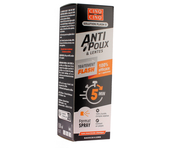 Solution flash 5' anti-poux et lentes Cinq sur Cinq - spray de 150ml + un peigne - image 1