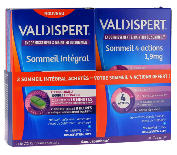 Sommeil intégral Valdispert - boîte de 30 comprimés + sommeil 4 actions offert - image 1