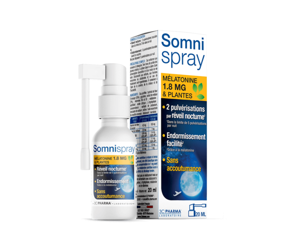 Somnispray Mélatonine 1.8 mg et plantes 3C Pharma - spray de 20 ml