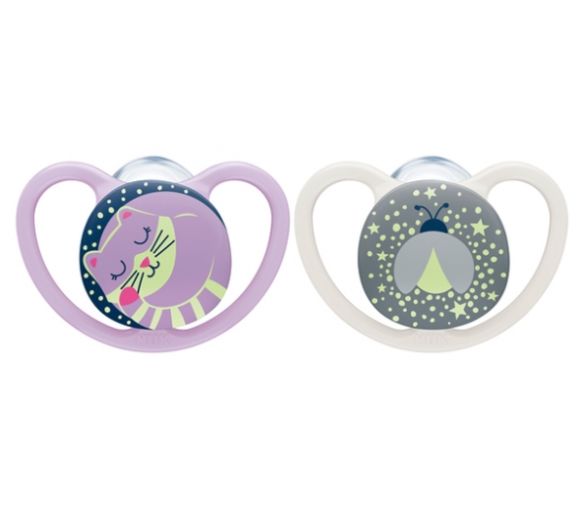 Space Night Sucettes silicone 6-18 mois NUK - lot de 2 sucettes phosphorescentes