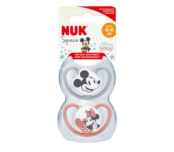 Space Sucette silicone Mickey 0-6 mois NUK - lot de 2 sucettes