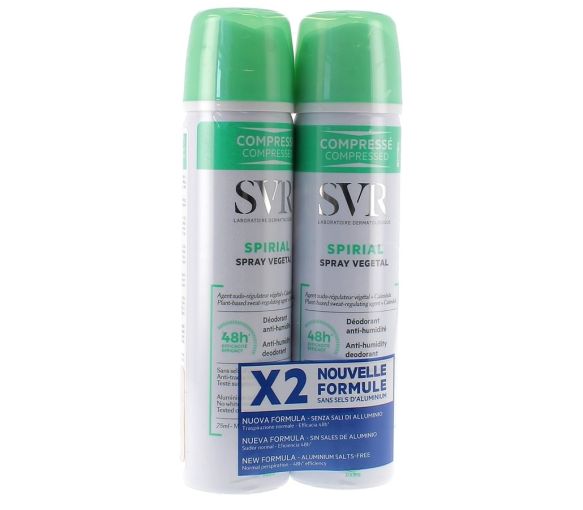 Spirial spray végétal déodorant anti-humidité 48h SVR - lot de 2 sprays de 75 ml