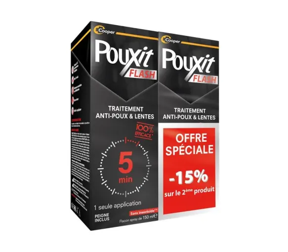 Spray Flash Traitement anti-poux et lentes Pouxit - lot de 2 sprays de 150 ml - image 1