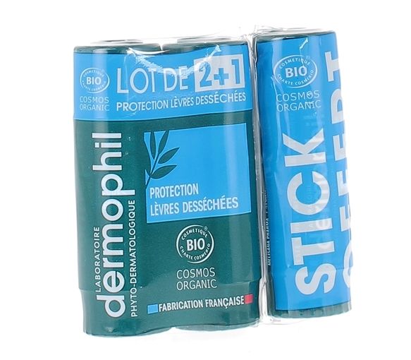 Stick à lèvres protection lèvres desséchées bio Dermophil - lot de 2+1 gratuit