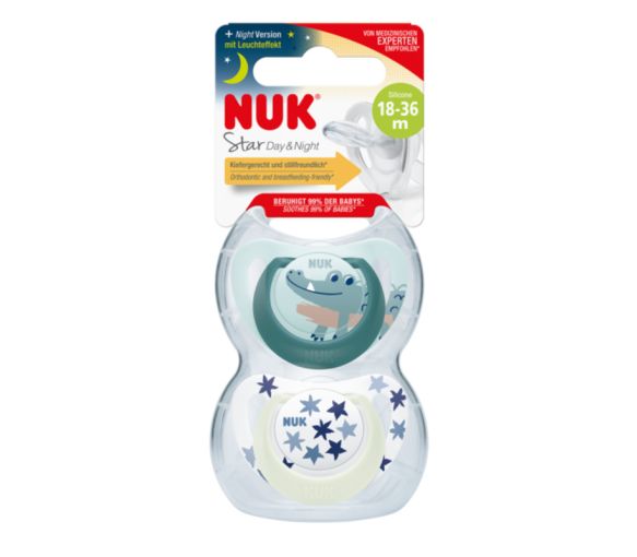 Sucette silicone Starlight day & night 18-36 mois NUK - lot de 2 sucettes