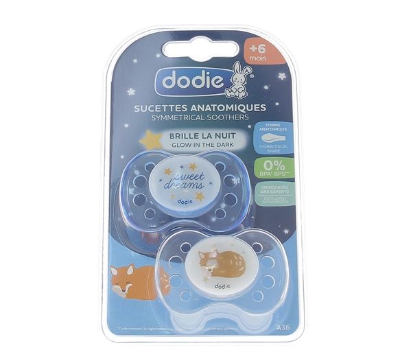 Sucettes anatomiques +6 mois spéciales nuit Dodie - lot de 2 sucettes - image 1