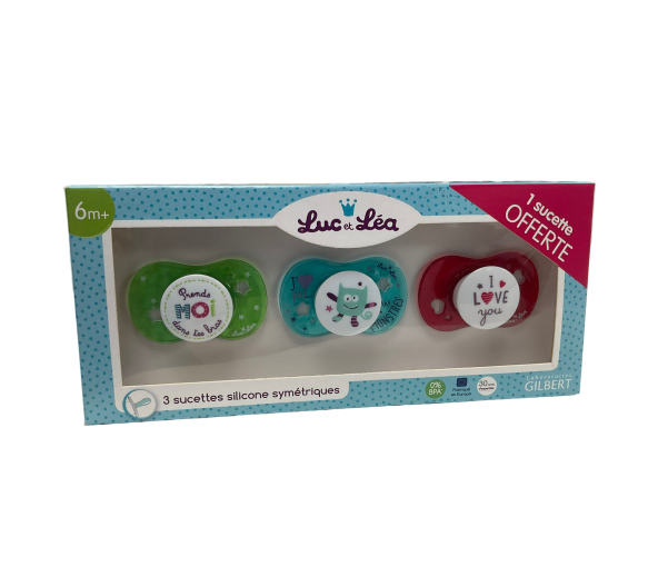 Sucettes silicone symétriques 6 m+ Luc et Léa - 3 sucettes dont 1 offerte - image 1