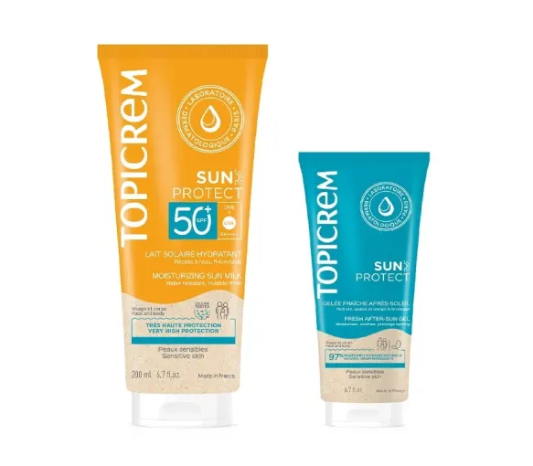 Sun Protect lait solaire hydratant SPF50+ Topicrem - tube de 200ml + gelée fraîche 50ml offerte